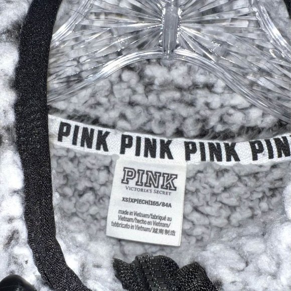 Victoria Secret Pink Gray Sherpa Pullover Quarter Zip Sz XS, Runs big - Picture 5 of 5